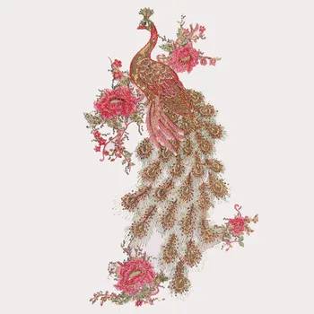 

Red Sequin Patch Peacock Sew on Clothes Embroidery Applique Flowers DIY Sewing Clothing Patches Peahen