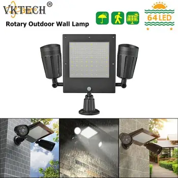 

64LED 360 Rotary Outdoor Wall Lamp Sensor Dual Head Solar Light Security Motion Floodlight Panel Light Garden Street Lamp