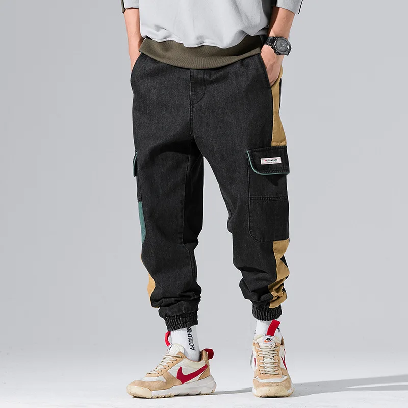 #2614 Harem Pants Men Jeans Baggy Side Pockets High Quality Fashion Hip Hop Jeans Jogger Streetwear Jeans For Man Black/Blue