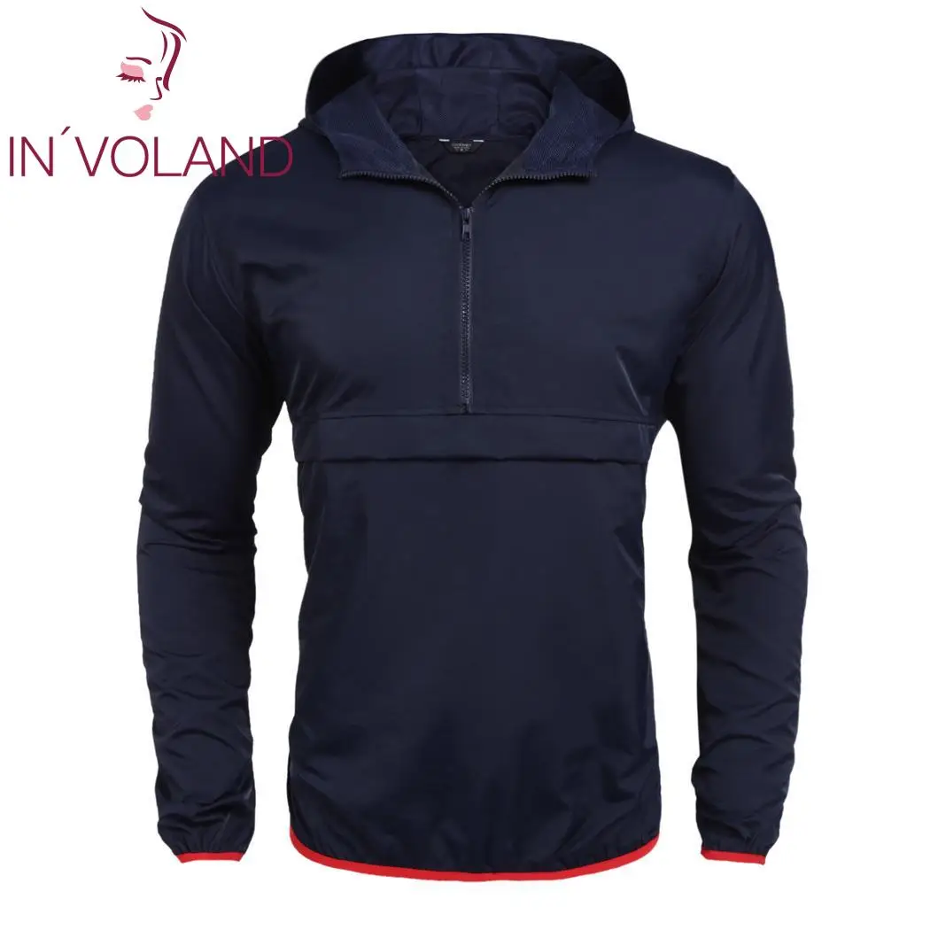 Men Sports Hooded Long Sleeve Zip up Windbreaker Pullover Jacket