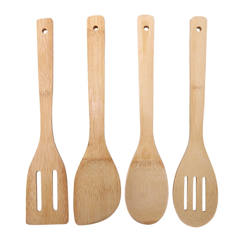 4pcs 4 Pieces Pure Bamboo Solid Turner Spatula Slotted Spoon and Kitchen Essentials Cooking Utensils Tool Set | Дом и сад