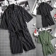 INCERUN Для мужчин комбинезон в полоску комбинезон карманов с короткими рукавами модные брюки свободные уличной хип-хоп Для мужчин комбинезоны комбинезон S-5XL