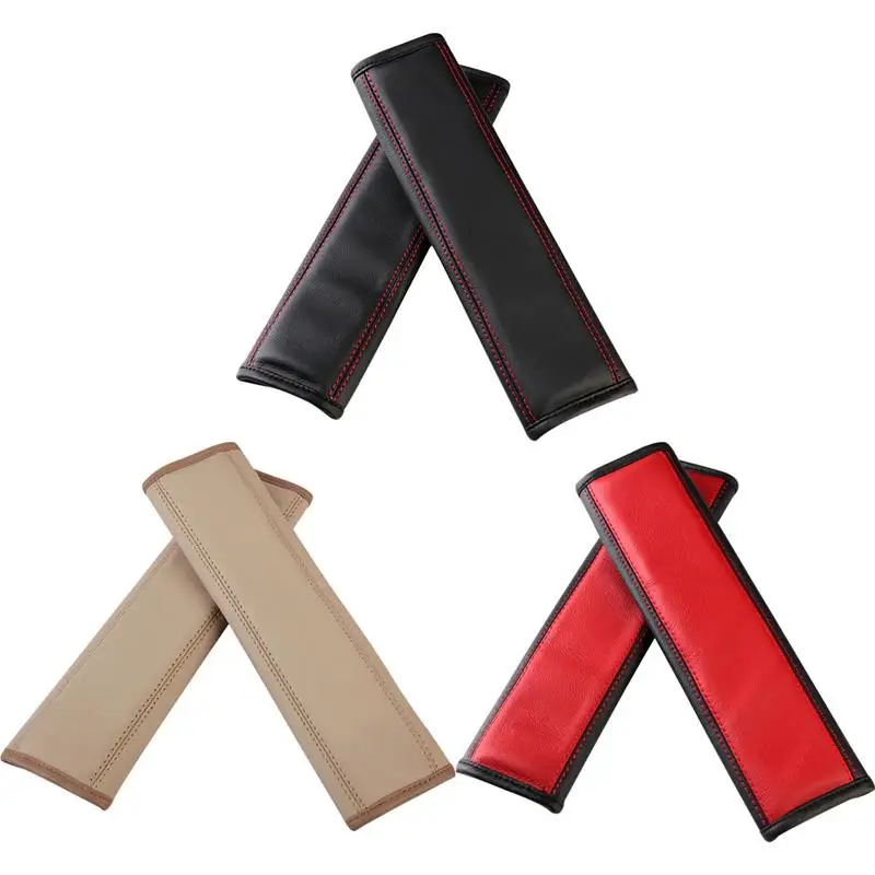

2-Pack Car Safety Belt Covers Cowhide Sturdy Adjustable Seat Belt Strap Protector Cover Pads Car-Styling Goods Accessories
