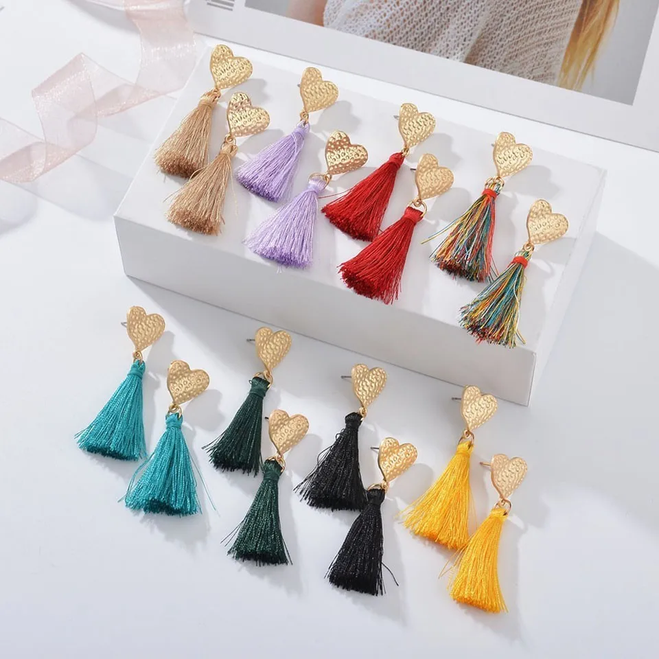 

Trendy Gold Heart Tassel Earrings For Women Gold Round Lady Design Tassel Handmade Cute Romantic Winter Wedding Jewelry Earings