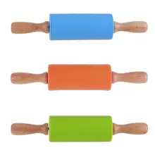 Антипригарное Скалка силиконовый ролик деревянная ручка мука испечь инструмент аксессуар