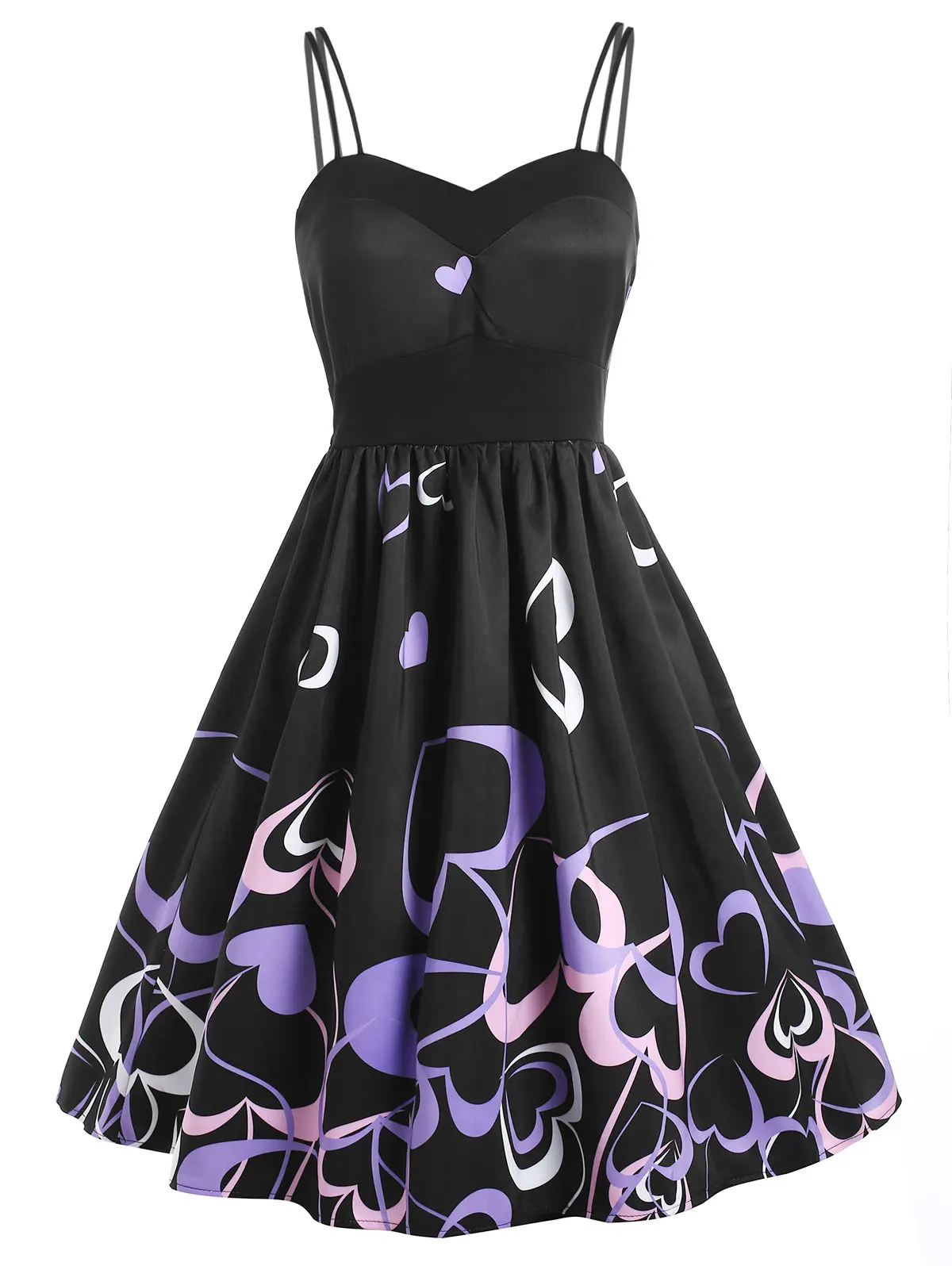 

Joineles Heart Print Spaghetti Strap Women Vintage Dress Femme Vestidos Summer Sleeveless High Waist A-Line Swing Party Dresses