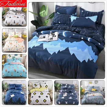 

Blue Nigh Stars Pattern 3/4 Pcs Bedding Set Adult Kids Child Soft Cotton Bed Linens Single Full Queen King Size 150x200 200x230