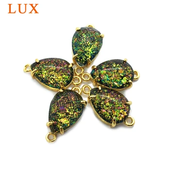 

Synthetic Opal Pendant teardrop black opal prong setting pendant Bracelet Earring Necklace Connector DIY for Jewelry Making