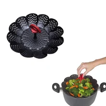 Steamer-Basket Water-Drain-Bowl Non-Scratch Steaming Silicone Folding Food for And Vegetable