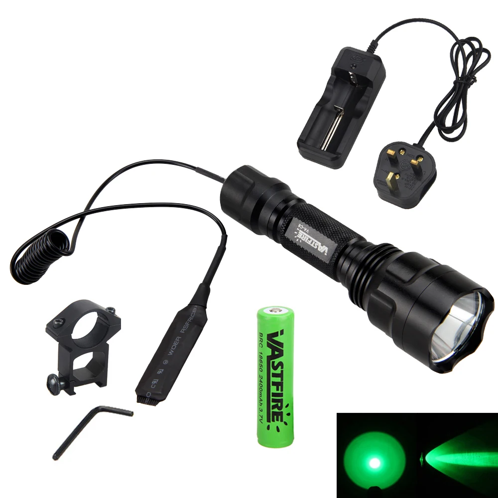 

Green Hunting Light Q5 LED Torch Outdoor Camping Lamp with 25 MM Rifle Mount +Remote Pressure Switch+Battery+Charger