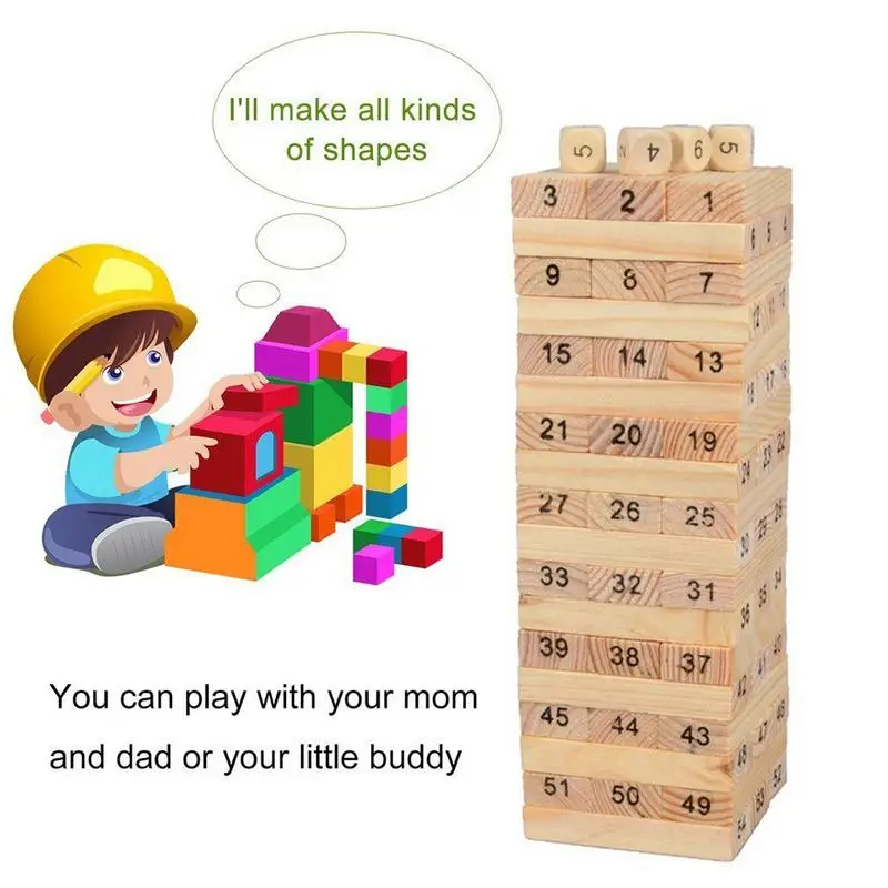 

54Pcs Wooden Tower Hardwood Building Blocks Toy Domino Stacker Extract Building Educational Jenga Game for Children