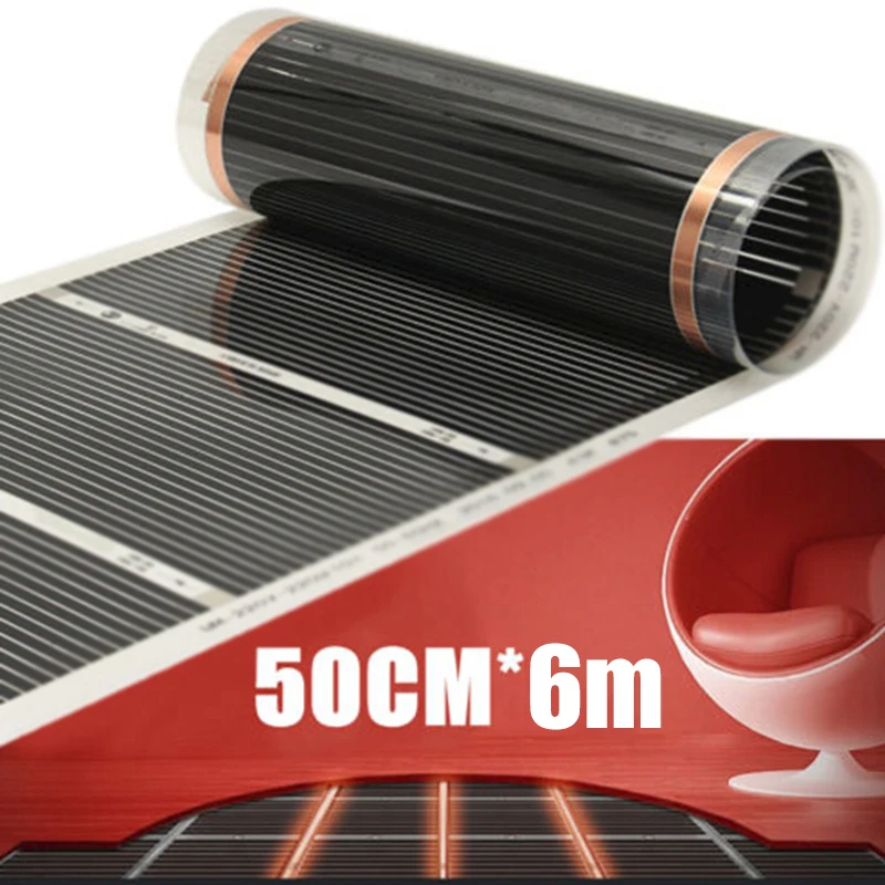 

1*Infrared Underfloor Heating Film 60 degree Electric Home Floor Infrared Underfloor Heating Films Warm Mat 50cmx6m Top