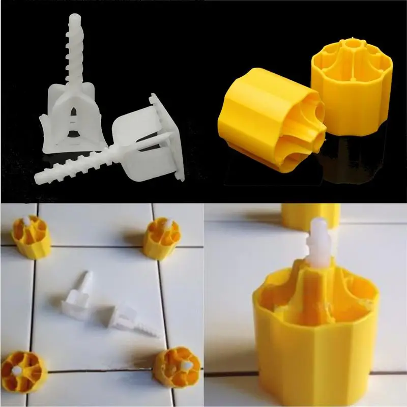Yellow Floor Leveling System Plastic Positioning Buckle Tile Covering
Tool 50 Covers + 100 Cross Spacers Plastic Floor Tool Kit