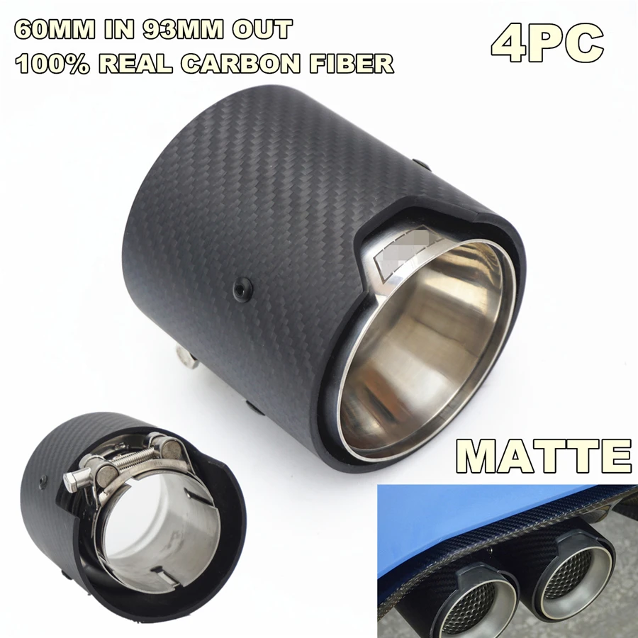 

4 Pieces 60MM Air inlet OD, 93MM OUT matte Carbon Fiber Exhaust tip for BMW M Performance exhaust pipe