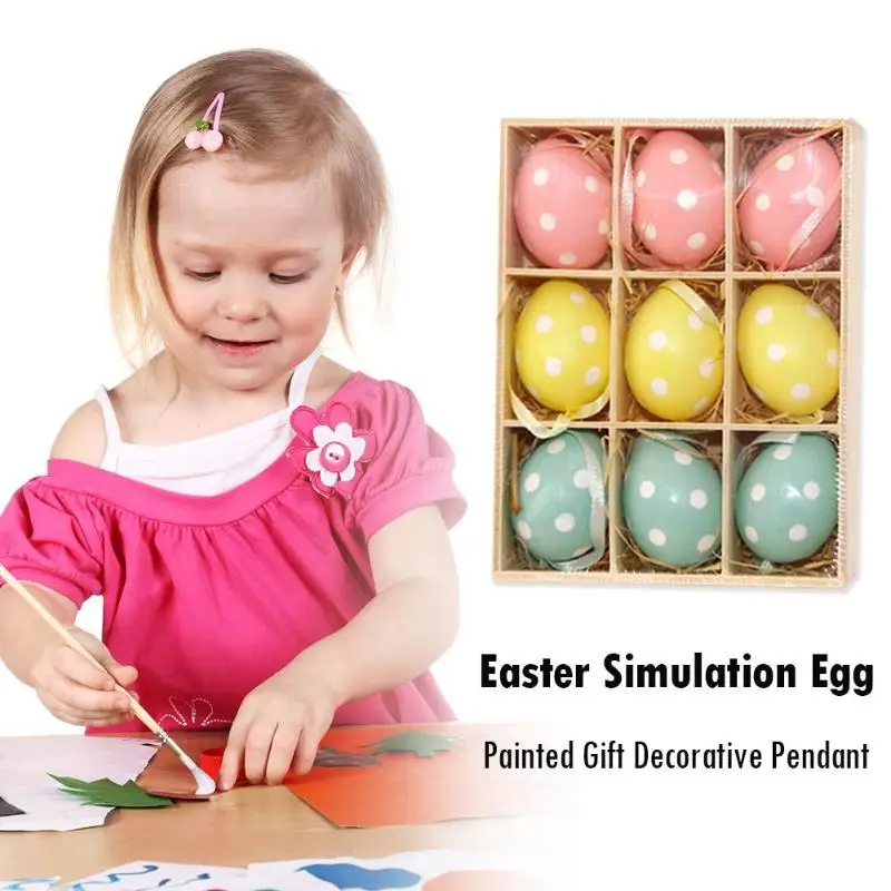  9pcs/Box Easter Simulation Egg Child DIY Eggs Painted Toys Artificial Eggs DIY Painting Easter Egg Educational Toy