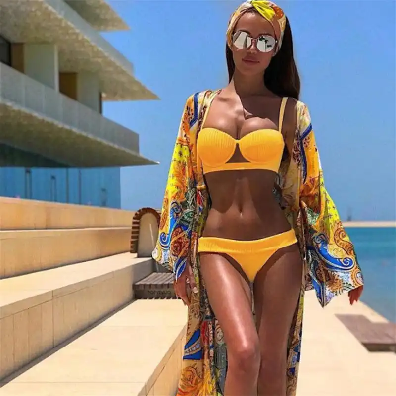 black and yellow bathing suit
