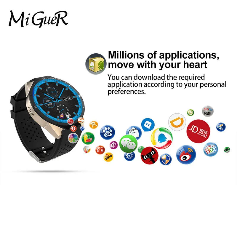KW88 Pro Bluetooth Smart Watch Android 7.0 Quad Core 1.3Ghz MTK6580 1GB + 16GB 1.39''inch UHD AMOLED Pedometer Heart Rating