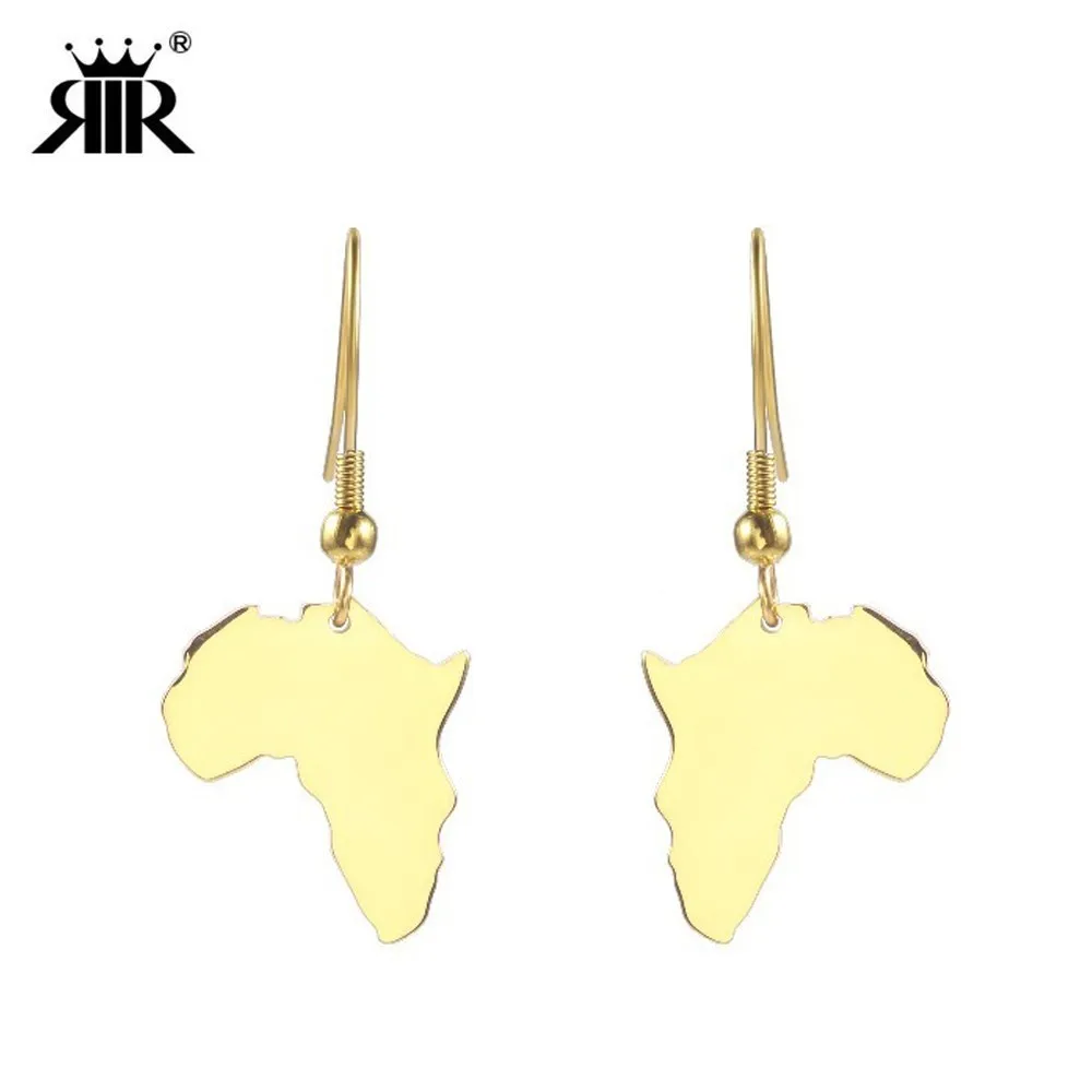 

RIR Stainless Steel Shape of Africa map Jewelry Laser Cut Tribal ethnic African Drop Earrings Fashion Accessories Gift for Her