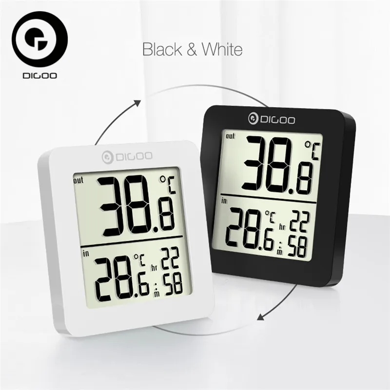 

DIGOO DG-TH01 Smart Home Mini LCD Digital Thermometer Multifunction Indoor Outdoor Probe Temperature Sensor Monitor White/Black