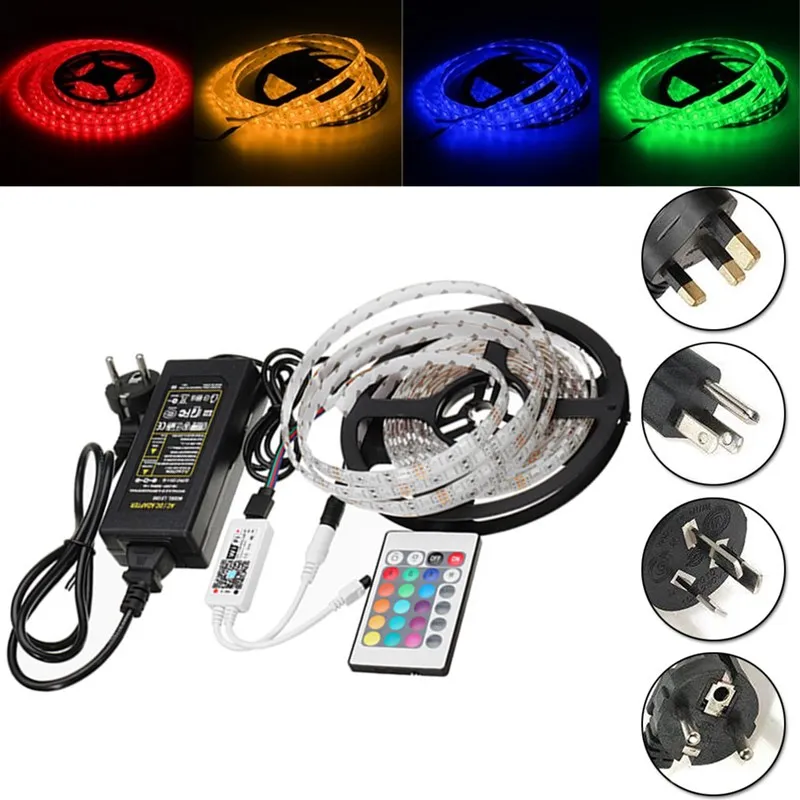 

5M 60W SMD5050 Waterproof RGB LED Strip Light+WiFi Controller+Remote Control+Adapter Flexible Light Home Decoration