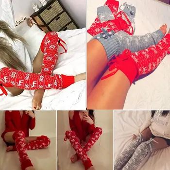 

Lots Women Cable Knit Extra Long Stockings Deer Printing Christmas Womens Over Knee Thigh High Warm Winter Stocking Fashion