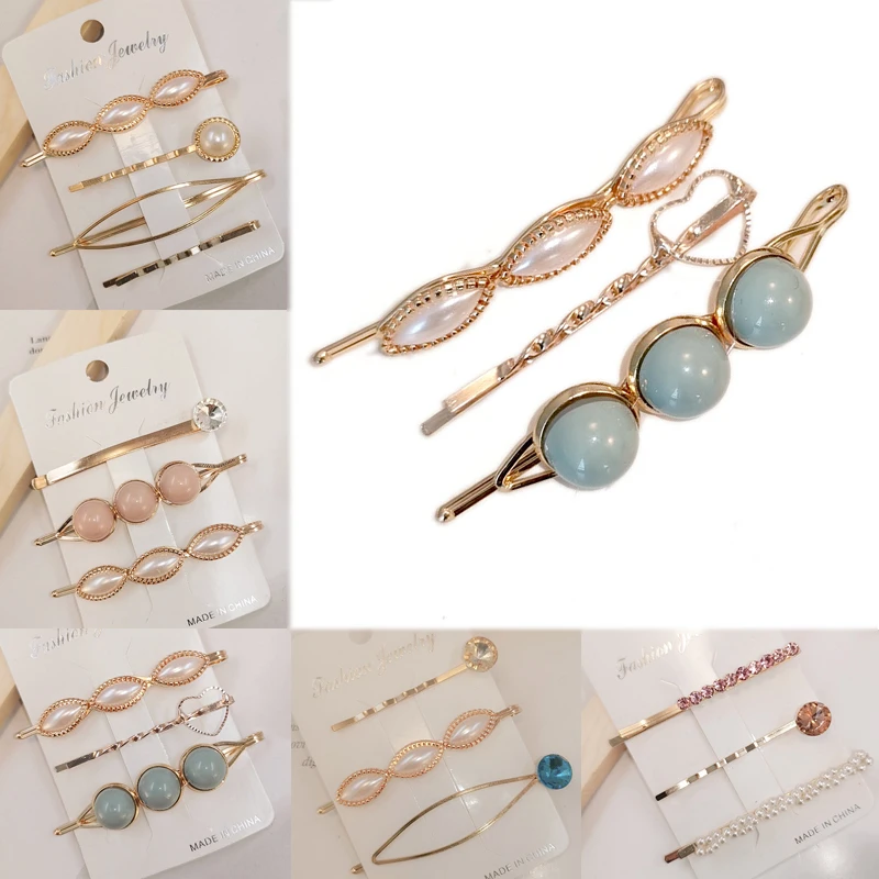 

Korean Crystal Beautiful Sweet Hair Accessories Golden Exquesite Gifts Pearl Hair Clips Barrette Party Unique Graceful 1Set