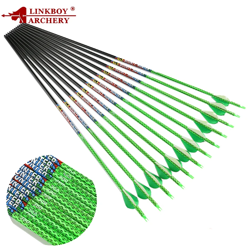 

6/12PCS Linkboy Archery 30'' Spine 300 340 Archery Pure Carbon Arrows with Colourful Skin Complete Vane Nock Point Bow Hunting