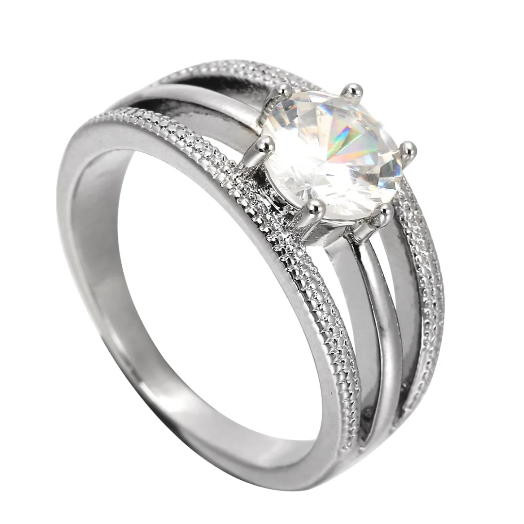Classic Silver Color Crystal Bridal Wedding Ring Statement Copper Ring For Couple Lover Girlfriend Gift Shellhard Female Jewelry