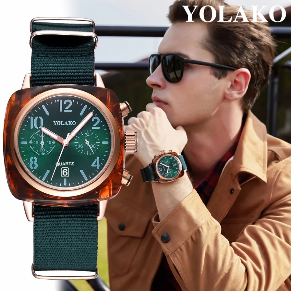 

YOLAKO Brand Fashion Men Canvas Band Sports Watch Luxury Male Clock Mens Quartz Wrist Watch Relogio Masculino Best Selling