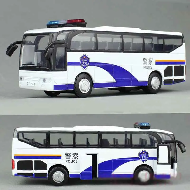 

1:50 High Simulation Alloy Police Travel Classic Super Bus Toy Cars Light Pull Back Tour Bus Model Car Toys for kids children