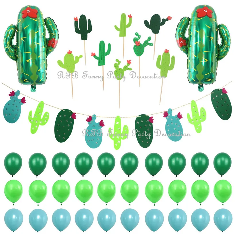 

Mexican Party Decor Cactus Garland & Balloon Cactus Cupcake Topper Wedding Baby Shower Birthday Party or Taco Party Decorations