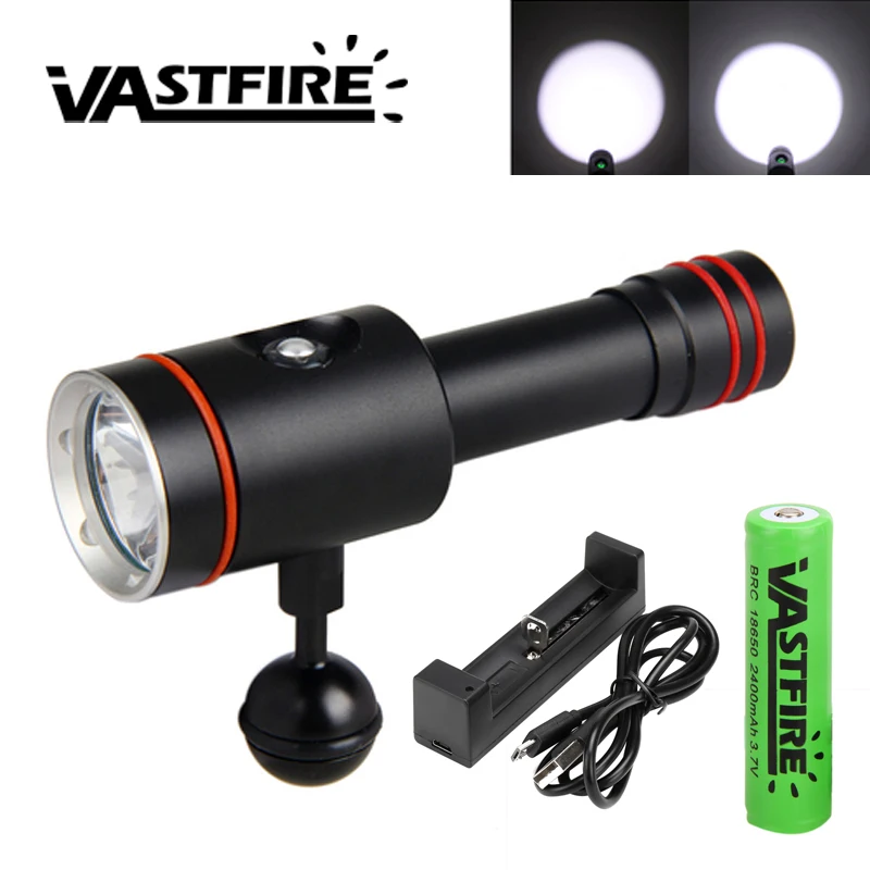 

Powerful LED Mount Diving Flashlight Underwater 100M waterproof Tactical Diving Torch BALL JOINT Lanterna+18650+USB charger
