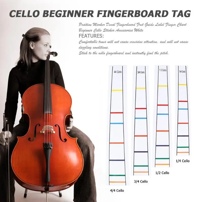 Almencla Cello Fret Finger Marker Label Label Pour Violoncelle De Taille 4/4 3/4 1/2 1/4 1/8-4-4 Violoncelle
