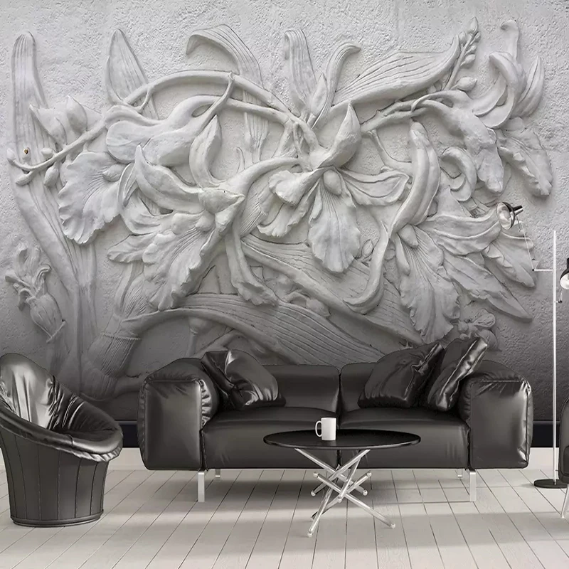 Custom 3D Mural Wallpaper European Style 3D Stereo Embossed Black White