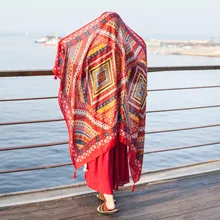 Summer Cotton and Linen Printed Silk Scarf Seaside Sunscreen Big Shawls  Bohemian Scarf Wraps Beach Towel For Women