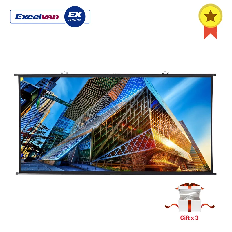 

Excelvan 100" Projection Screen Diagonal 16:9 1.1 Gain 160degree Portable Wall-Mounted Hanging For 4K HD Movies Projector Screen