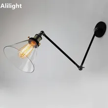 Винтажный промышленный настенный светильник Лофт Регулируемый поворотный кронштейн настенный светильник бра стеклянный абажур E27 Edison домашний комнатный осветительный прибор