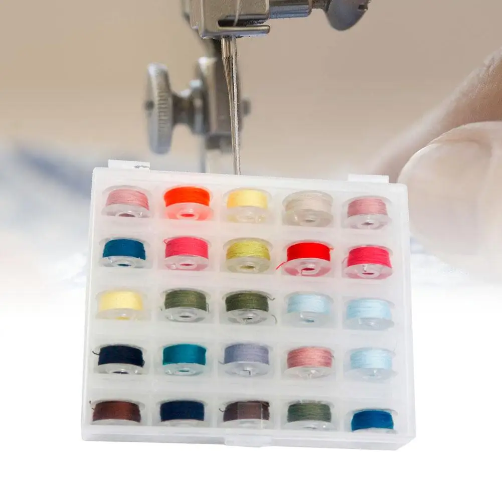 25 шт. смешанные цвета полиэстер Вышивание нитки с прозрачной пластик бобины для шитья машина аксессуары для дома