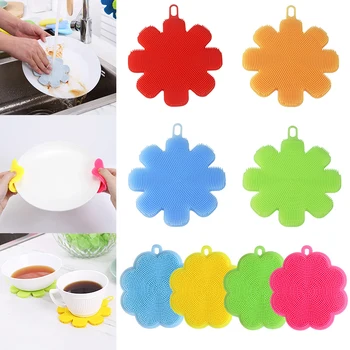 

Cleaning Pad Dish Brush Dish Washing Kitchen 1PC Silicone Heat Insulated Food Grade Cleaning Brush Flowers Shape Antibacterial