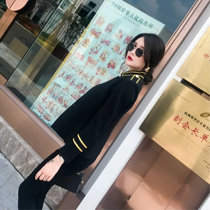 Military Jacket Women Black Long Sleeve Button Jacket Decorated Vintage Gothic Coat Corset Outerwear