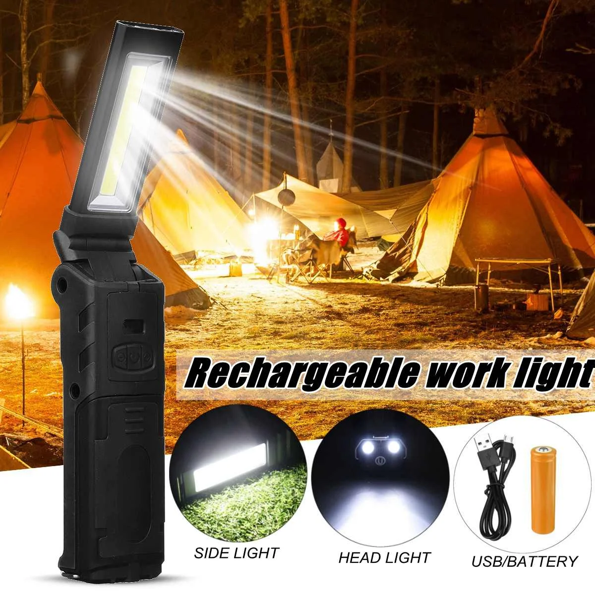 

Smuxi COB LED Work Light USB Rechargeable Dimmable Flashlight Inspection Lamp Magnetic &Hook Power Bank 2000mAh 18650 Battery