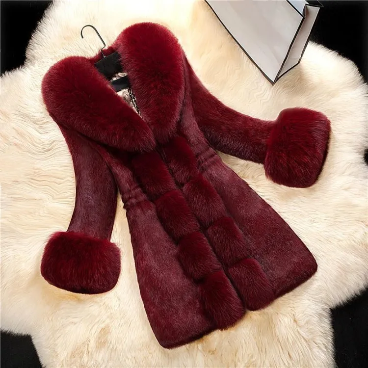 

2018 New Arrival Women Long Sleeve Solid Overcoat Elegant Turn-Down Collar Warm Coat Winter Faux Fur Thick Long Outwear