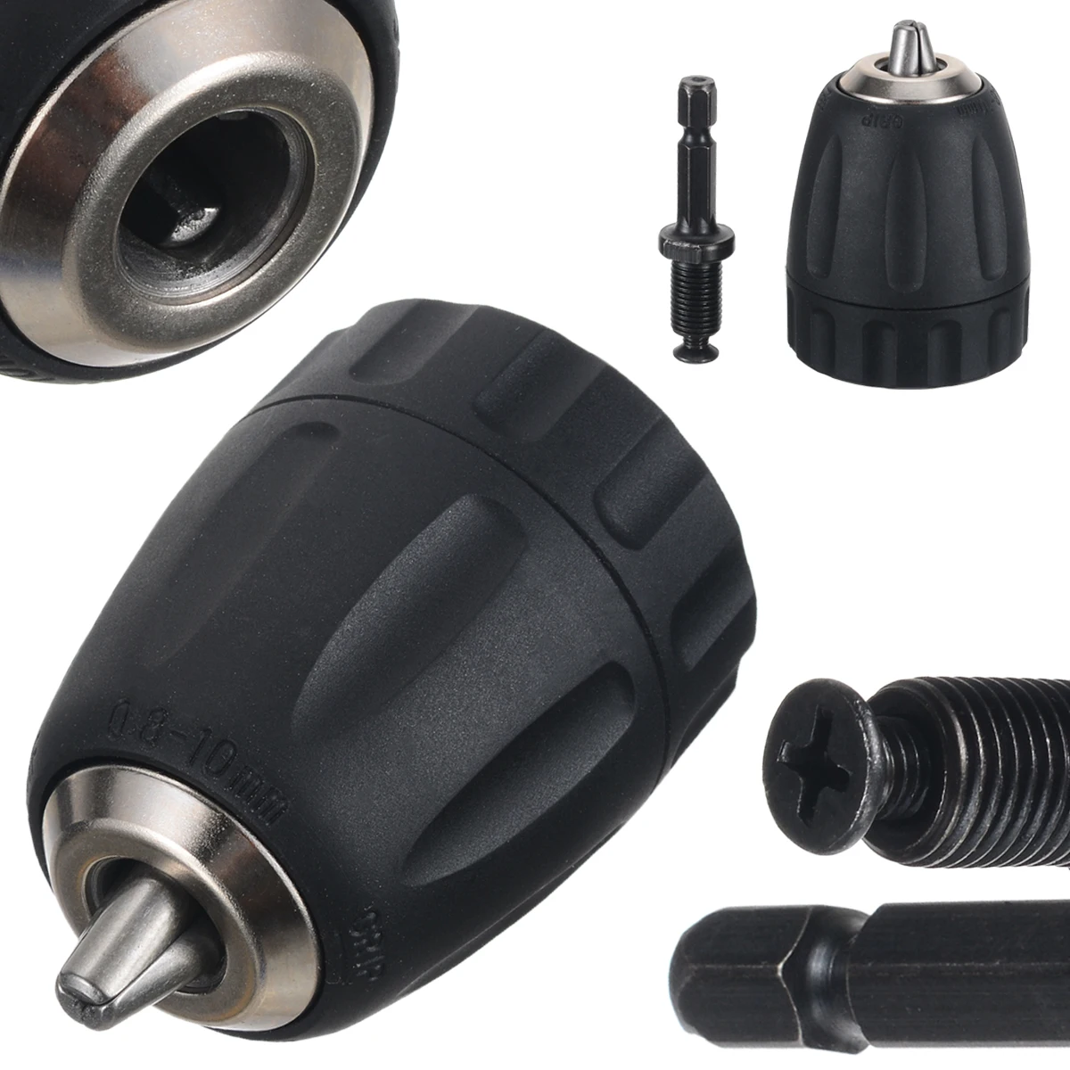 

Quick Change Chuck 0.8-10mm Keyless Drill Chuck Converter 3/8" 24UNF + Hex Shank SDS Adaptor High Quality