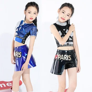 

2020 Children's Jazz suit Korean navel-exposed girl's walk-show costume Fashion girl's performance ostume Cheerleading pe