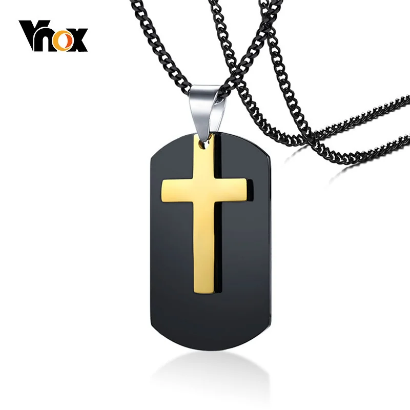 

Vnox Free Engraving Black Dog Tag For Men Cross Necklace Stainless Steel Double Pendant Punk Customize Male Jewelry