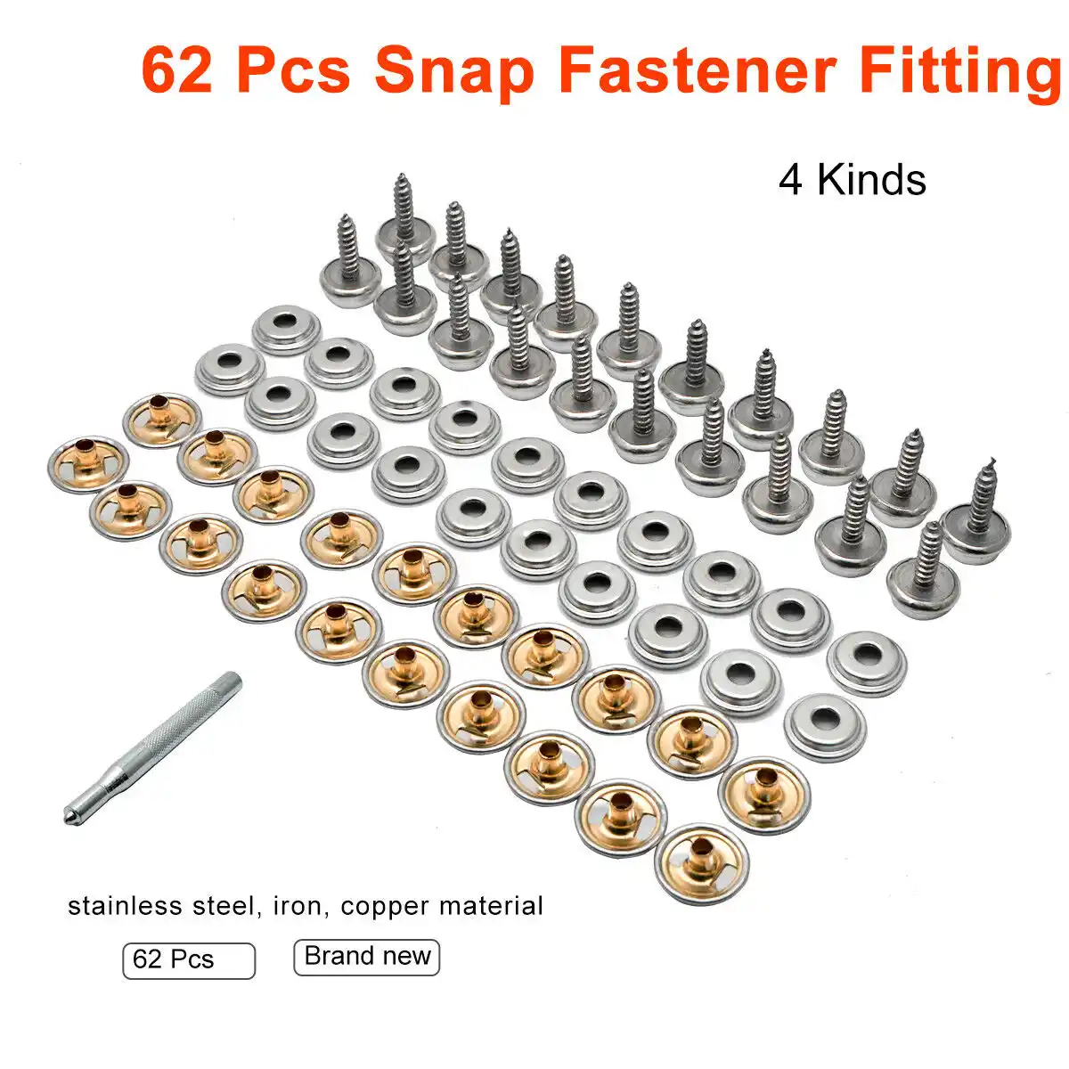 62Pcs Stainless Steel Screw Snap Fastener Kit Press Studs for Boat Canvas Cover