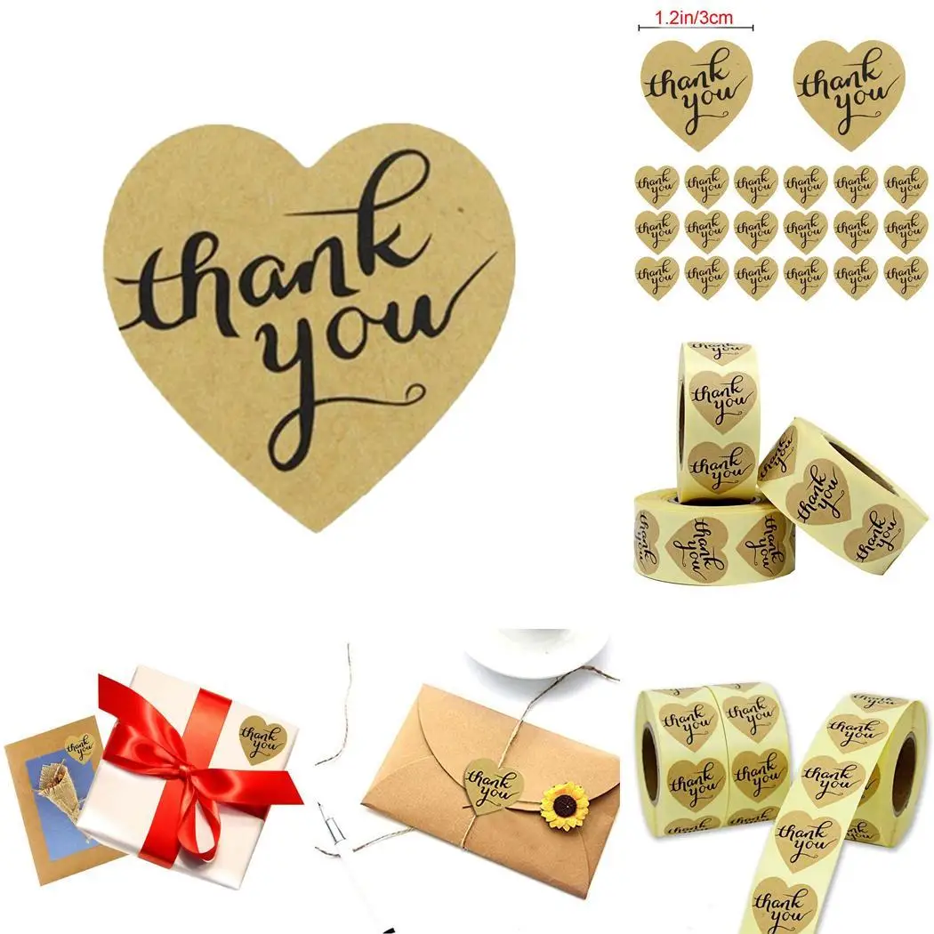 

Heart Shape Thank You Stickers DIY Cake Baking Pastry Tools Letters Brown Cookies Gift Box Labels Sticker