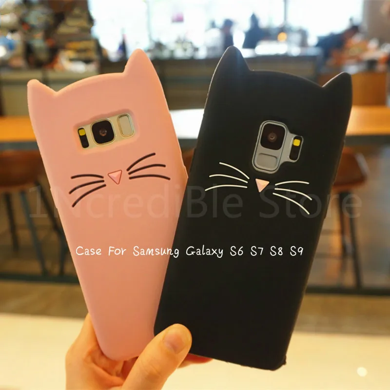 

3D TPU Soft Cat Ear Phone Cases For Samsung Galaxy S8 S9 S6 S7 Edge Plus Case Rubber Coque Back Cover Cute Cartoon Rubber Cases