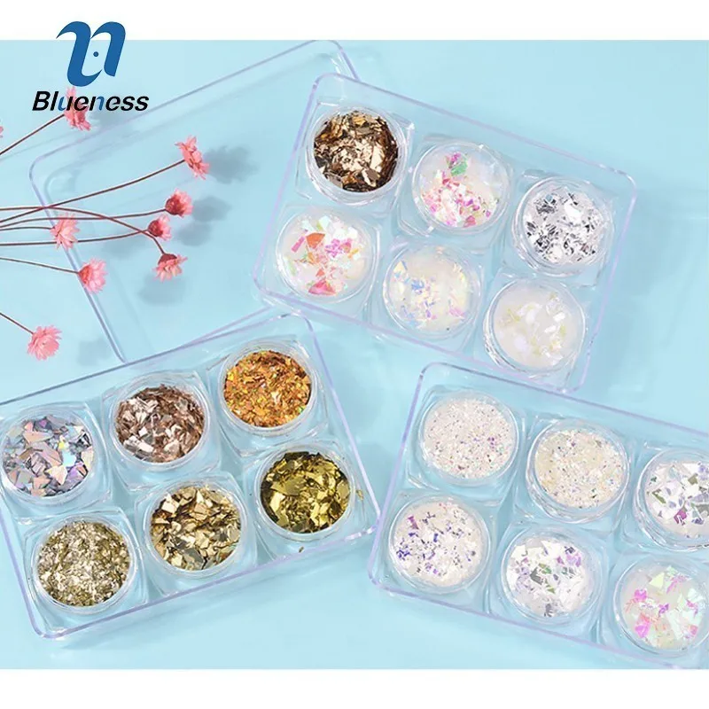 Blueness Powder 6 Box/Set Mix Alloy Nail Art Glitter Colorful Nails Decorations Charms Designs Sequins Accessories | Красота и