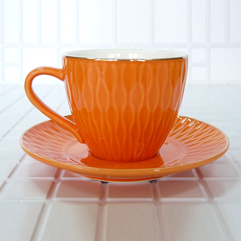 

High quality bone china coffee set solid color colorful wave pattern set of 12 pieces 200ml birthday holiday gift